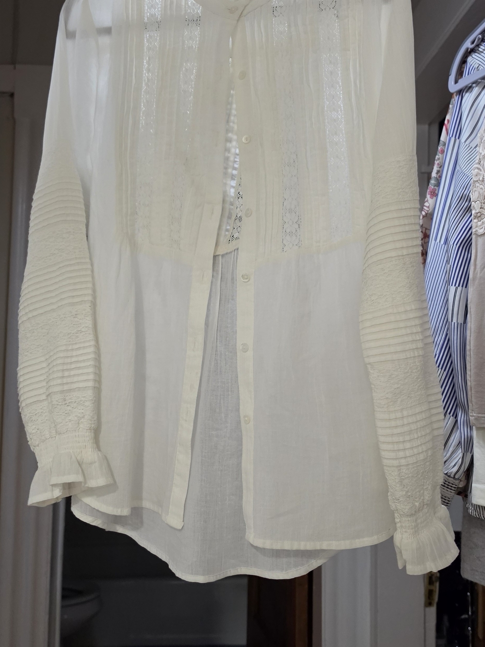 Sundance Ivory Lace Ruffle Button Down Boho Blouse Tunic Size S